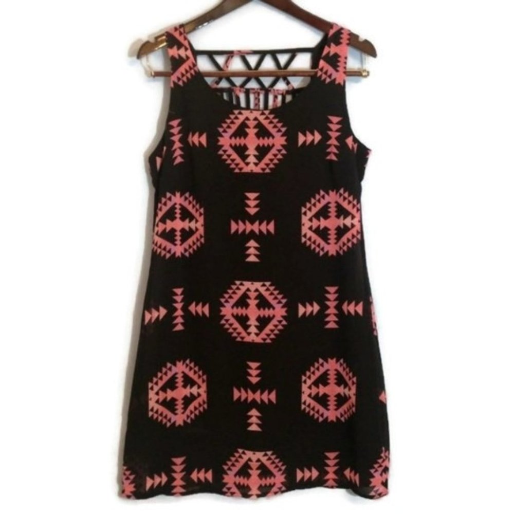 Heartsoul Womens Black & Pink Geometric Print Dress Size M